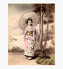 Japanese girl wearing kimono with parasol Photographic Print