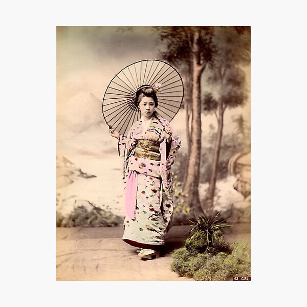 Japanese girl wearing kimono with parasol Photographic Print
