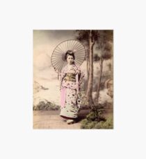 Japanese girl wearing kimono with parasol Art Board