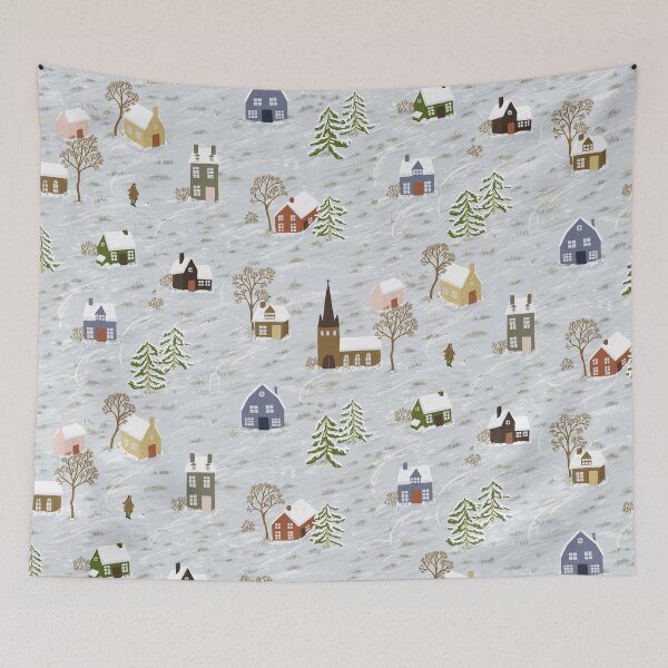 Item preview, Dog walking in the wintery village designed and sold by Ema Tudose.