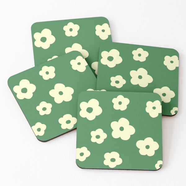 Item preview, patrón de flores en color beige y fondo verde designed and sold by ArtKar.