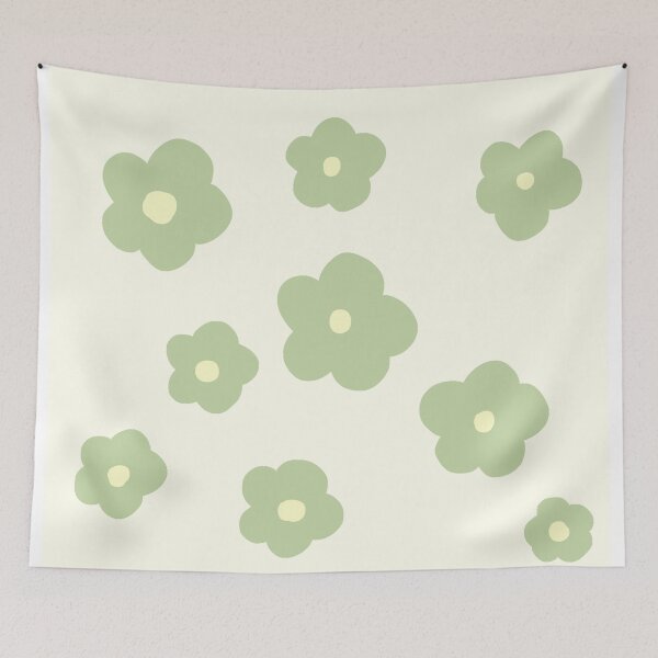 Item preview, patrón de flores verdes en fondo beige designed and sold by ArtKar.