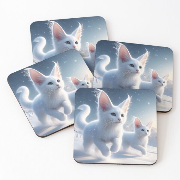 Item preview, White cats with long ears running in snow designed and sold by neonbubblez3.