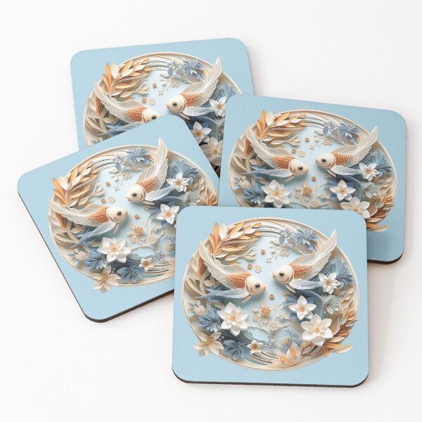 Item preview, Pisces Fishes - Orange and Blue - Quilled Paper Artwork designed and sold by Food Lover Art.