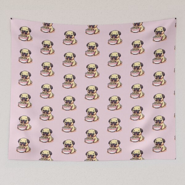 Item preview, Kawaii Pug Dog eating Ramen / Noodles designed and sold by Seneku-Design.