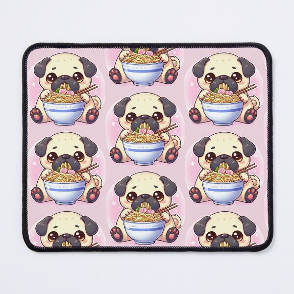 Item preview, Kawaii Pug Dog eating Ramen / Noodles designed and sold by Seneku-Design.