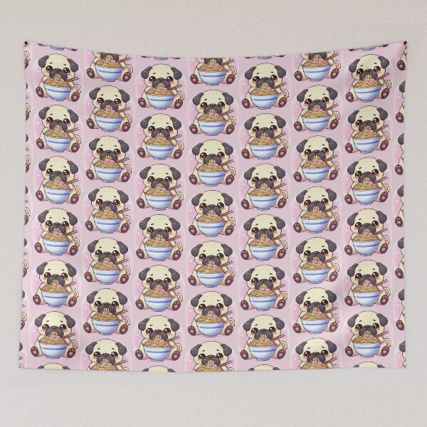 Item preview, Kawaii Pug Dog eating Ramen / Noodles designed and sold by Seneku-Design.
