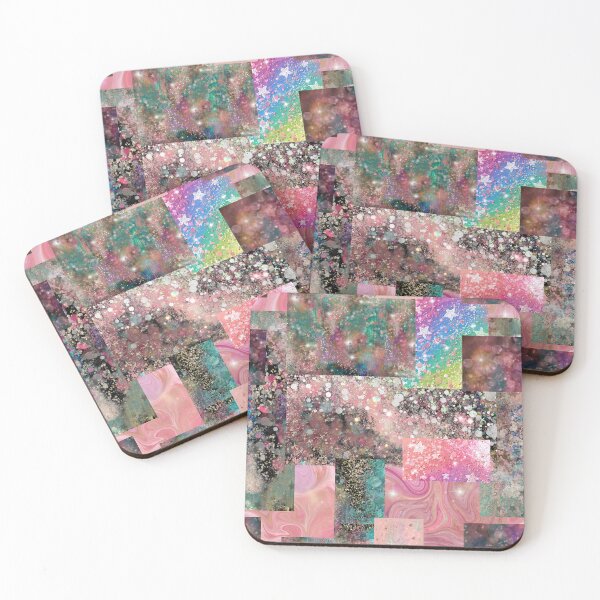 Item preview, Galaxy Scrap Quilt Abstract Art Collage No. 4, Pink Purple Stars designed and sold by Kristi Duggins.