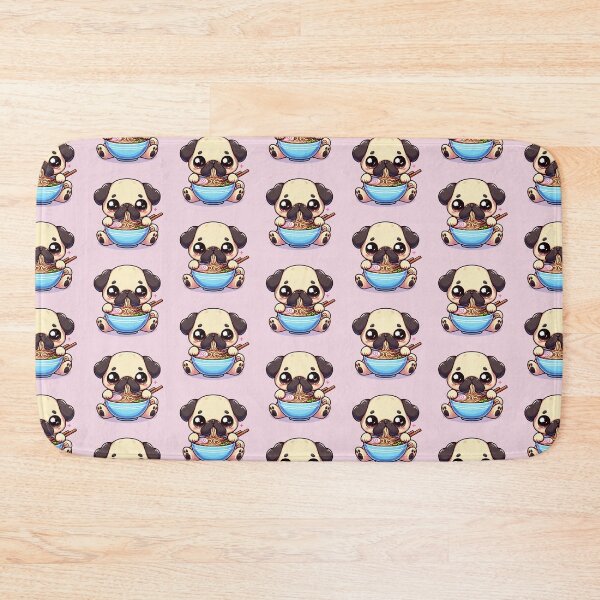 Item preview, Kawaii Pug Dog eating Ramen / Noodles designed and sold by Seneku-Design.