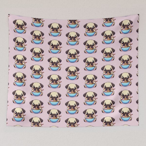 Item preview, Kawaii Pug Dog eating Ramen / Noodles designed and sold by Seneku-Design.