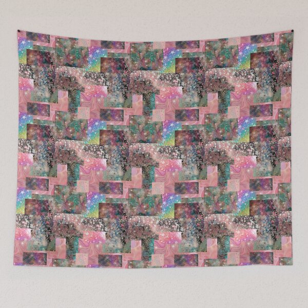 Item preview, Galaxy Scrap Quilt Abstract Art Collage No. 4, Pink Purple Stars designed and sold by Kristi Duggins.