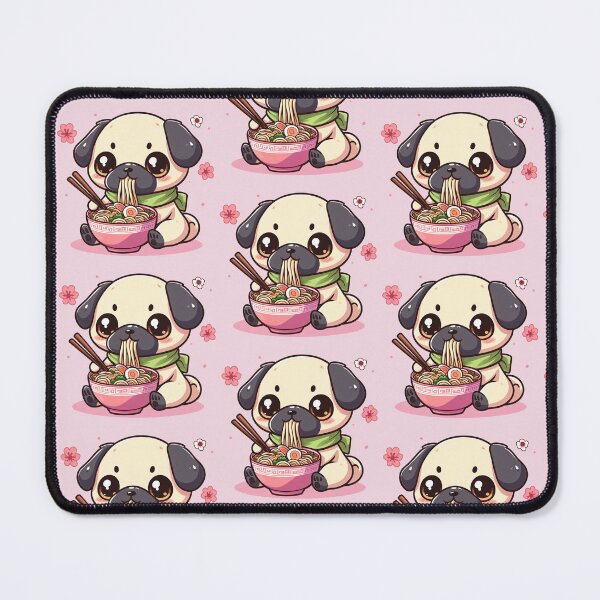 Item preview, Kawaii Pug Dog eating Ramen / Noodles designed and sold by Seneku-Design.