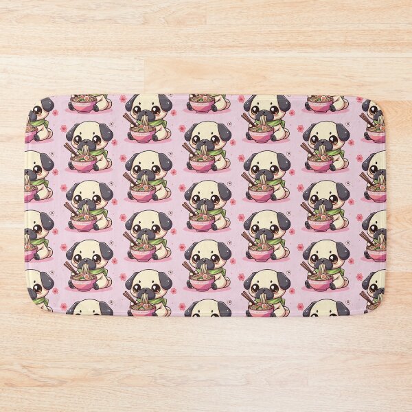 Item preview, Kawaii Pug Dog eating Ramen / Noodles designed and sold by Seneku-Design.