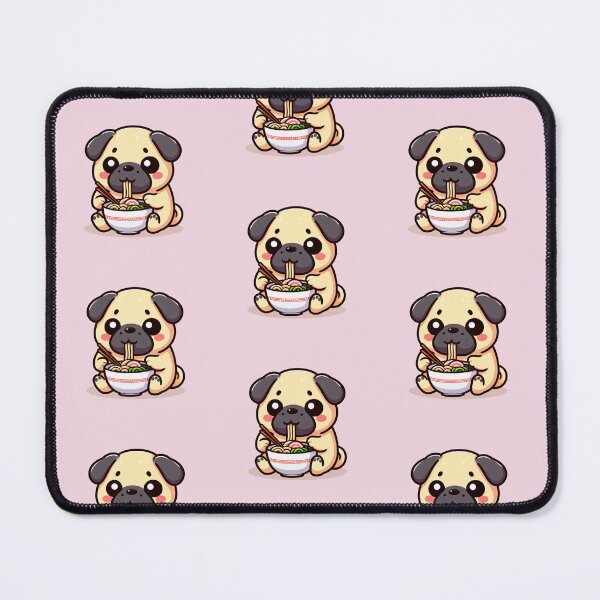 Item preview, Kawaii Pug Dog eating Ramen / Noodles designed and sold by Seneku-Design.