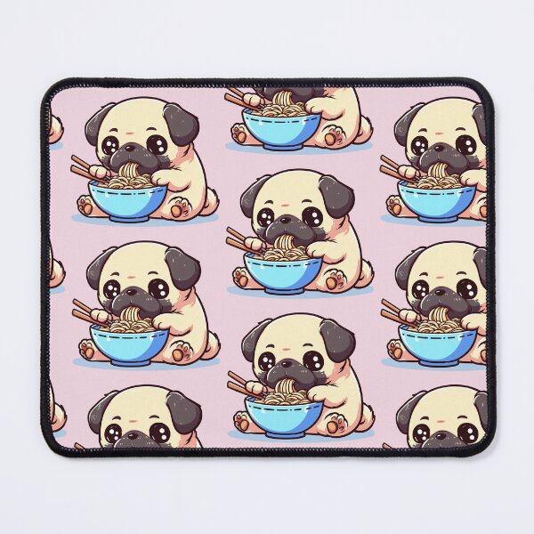 Item preview, Kawaii Pug Dog eating Ramen / Noodles designed and sold by Seneku-Design.
