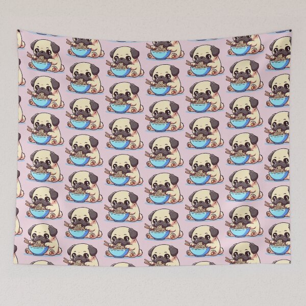 Item preview, Kawaii Pug Dog eating Ramen / Noodles designed and sold by Seneku-Design.