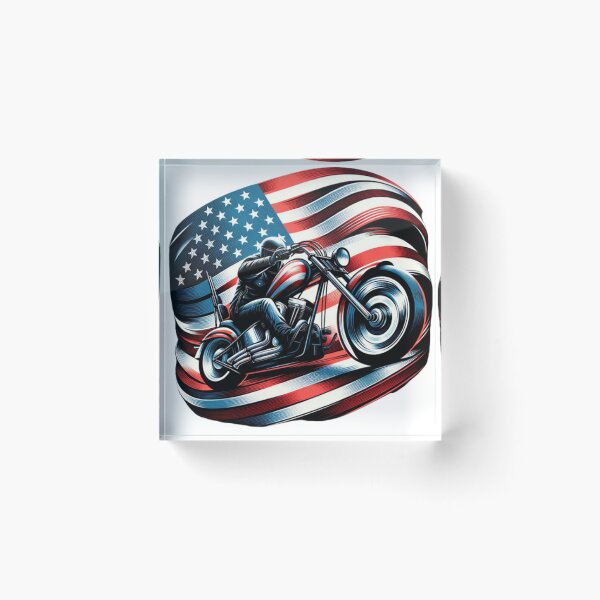 Item preview, American rider an a chopper with American flag  designed and sold by Red, White & Blue Glory.