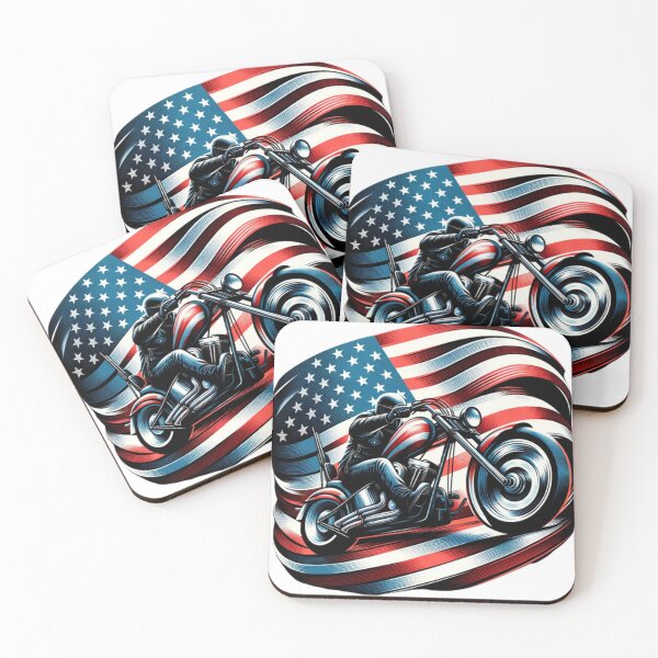Item preview, American rider an a chopper with American flag  designed and sold by Red, White & Blue Glory.
