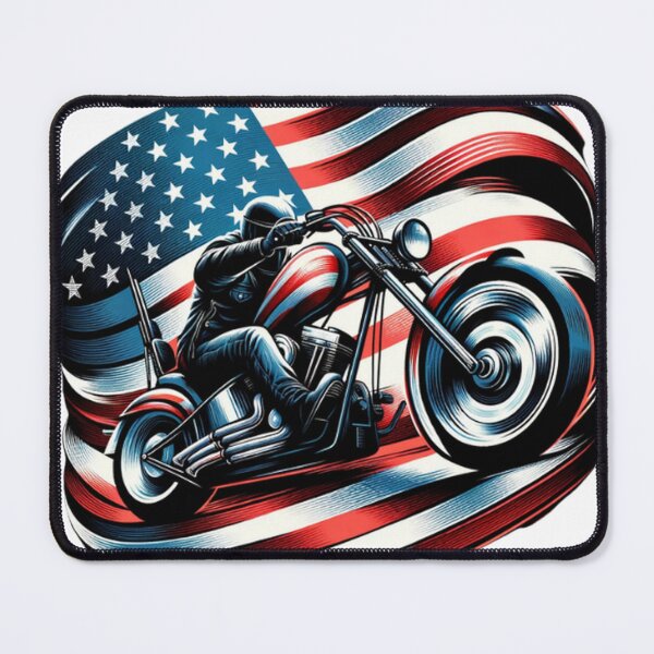 Item preview, American rider an a chopper with American flag  designed and sold by Red, White & Blue Glory.