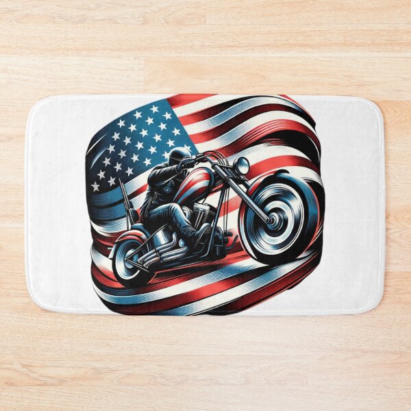Item preview, American rider an a chopper with American flag  designed and sold by Red, White & Blue Glory.
