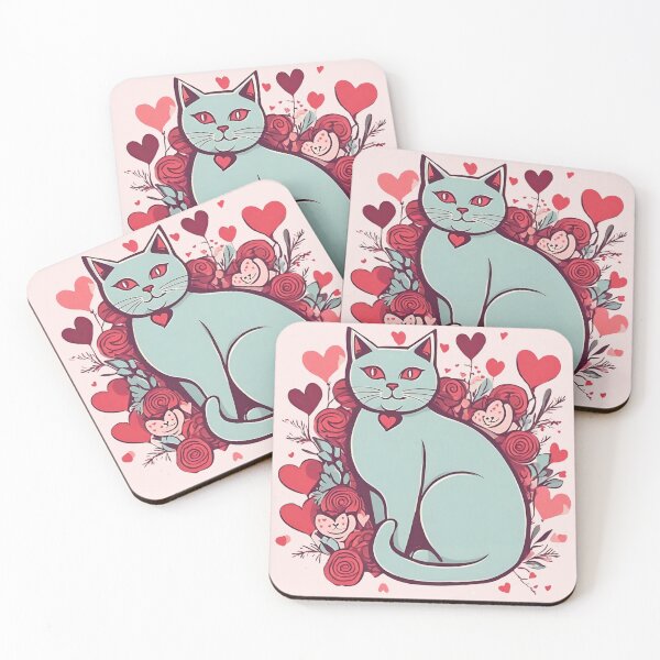 Item preview, Vintage Valentine's Cat and Flowers designed and sold by Tomasz C.