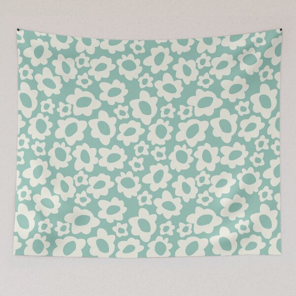 Item preview, MODERN BOHO MATISSE FLOWERS CREAM ON SAGE GREEN designed and sold by blomastudios.