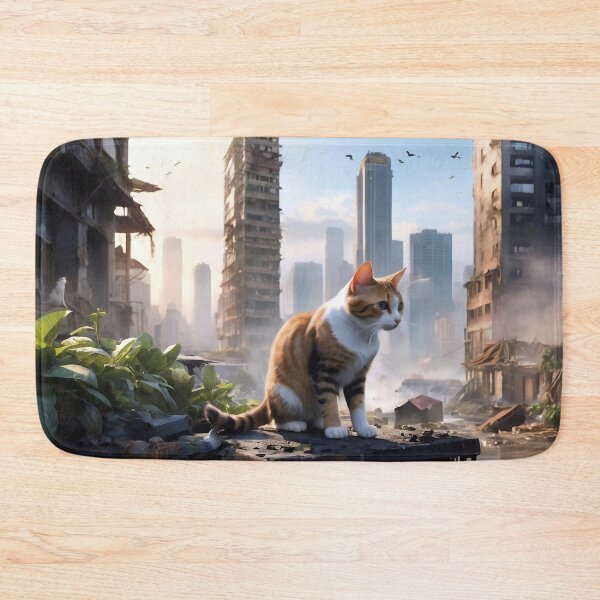 Item preview, A cat against the background of the city ruins designed and sold by M-Y-A-R-T-.