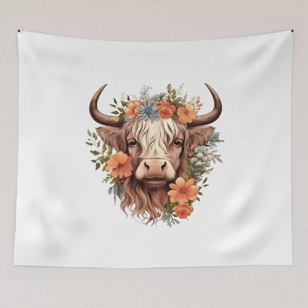 Item preview, Highland Cow with Floral designed and sold by ArtFromBeyond.