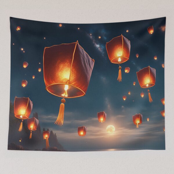 Item preview, Flying Lanterns Above The Sea designed and sold by MoriFantasy.