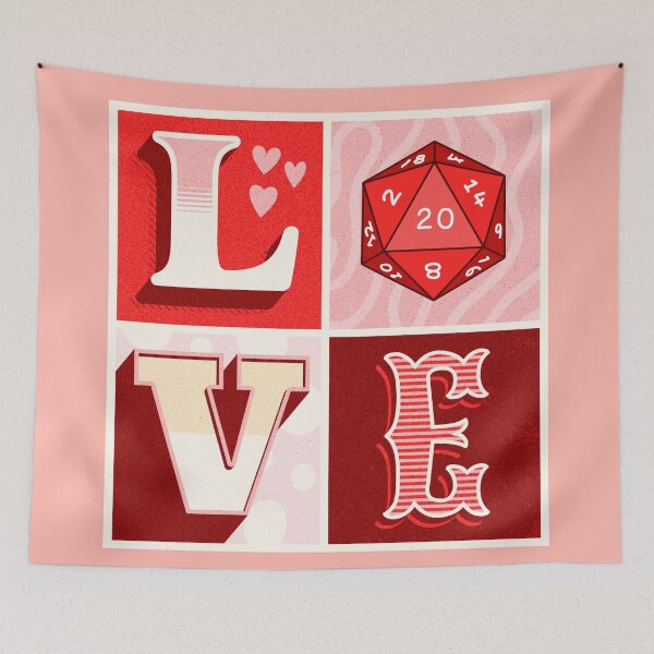 Item preview, DND LOVE: dnd valentines, hearts and D20 dnd dice cute typography designed and sold by DungeonAtelier.