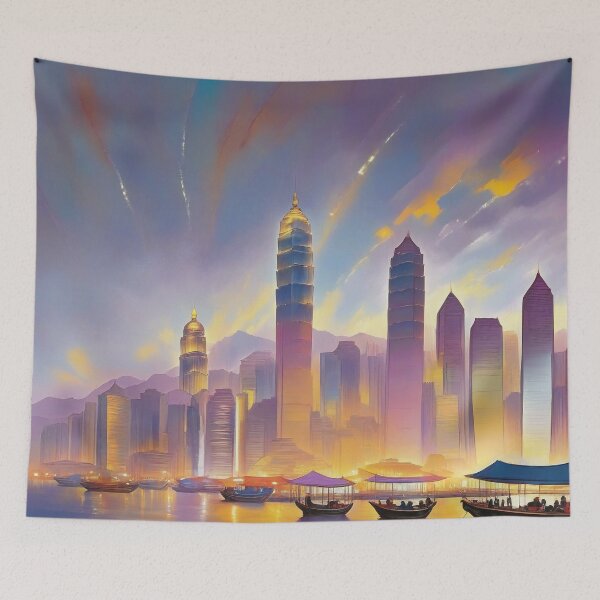 Item preview, Harbor Glow: Fauvist Night Skyline of Hong Kong designed and sold by PanoramaPrints.
