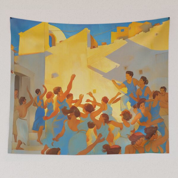 Item preview, Sunset Celebration: Joyful Greek Island Village Dance designed and sold by PanoramaPrints.