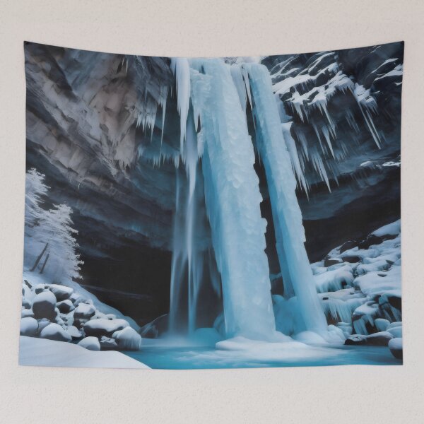 Item preview, Winter's Frosty Symphony: Ice Climbers Conquer the Frozen Waterfall designed and sold by PanoramaPrints.