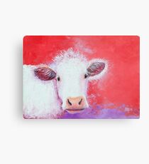 White Cow painting on red background Metal Print