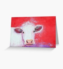 White Cow painting on red background Greeting Card