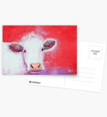 Weiße Kuhmalerei auf rotem Hintergrund Postkarten