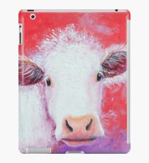 White Cow painting on red background iPad Case/Skin
