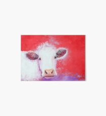White Cow painting on red background Art Board