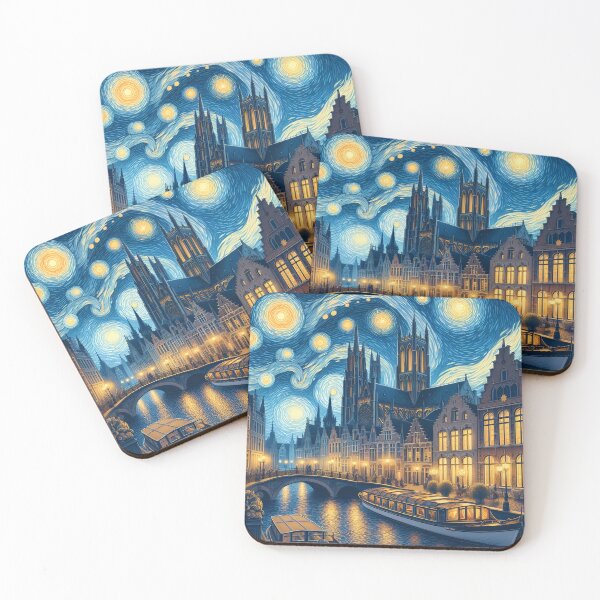 Artikelvorschau, Brügge, Belgien, Design im Stil von Vincent van Gogh Sternennacht entworfen und verkauft von CreativeSparkzz.
