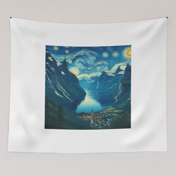 Item preview, Geiranger Fjord, Norway, design in the style of Vincent van Gogh Starry Night designed and sold by CreativeSparkzz.