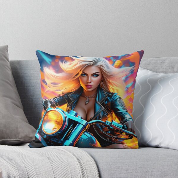 Item preview, Colorful Trippy Art Blonde Biker Gal designed and sold by TheDarkWardrobe.