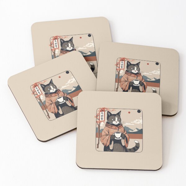 Item preview, Japanese Panel Art of Cat Drinking Coffee designed and sold by TheJollyJoCo.