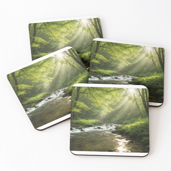 Item preview, Enchanted Morning: Sunbeams Dancing over a Verdant Stream designed and sold by ArtComixHaven.