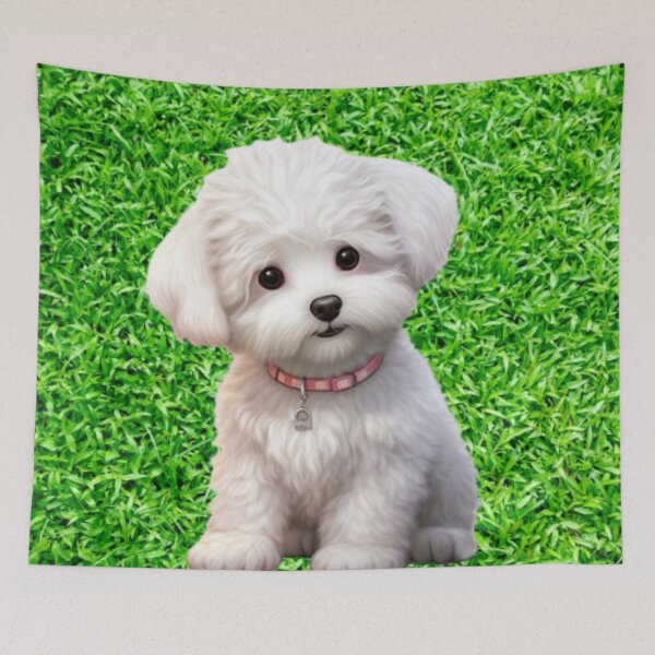 Item preview, Cute dog puppy breed Maltese puppy sits on the grass designed and sold by JaroDesign2023.