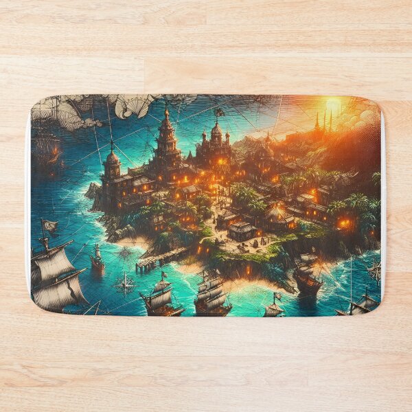 Item preview, ?‍☠️Piracy at Sunset: A Fantasy Nautical Map designed and sold by Aroncross111.