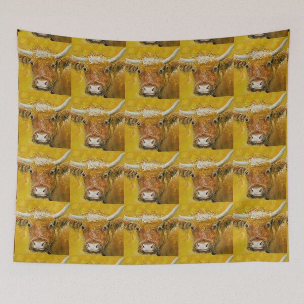 Item preview, Horned Cow on gold background designed and sold by MatsonArtDesign.