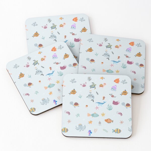 Item preview, colorful, stylized illustration of a variety of marine animals and aquatic plants designed and sold by shangovenezuela.