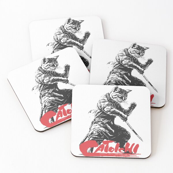 Item preview, Catoichi the Blind Swordsman, Zatoichi Cat, Samurai Cat, Anthropomorphic Cat Samurai, Ominous Looking Samurai Cat Warrior designed and sold by PrintShangri-La.