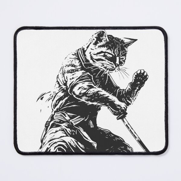 Item preview, Catoichi the Blind Swordsman, Zatoichi Cat, Samurai Cat, Anthropomorphic Cat Samurai, Ominous Looking Samurai Cat Warrior designed and sold by PrintShangri-La.