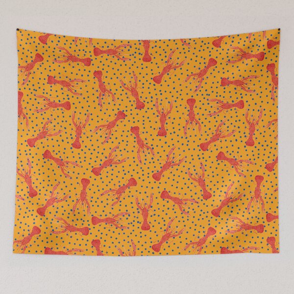 Item preview, Lobster Pattern on Yellow with Blue Dots designed and sold by natalievmason.